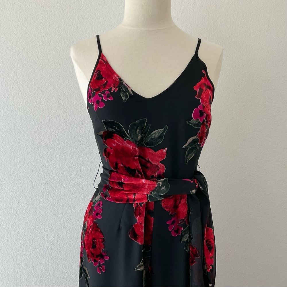 Anthropologie Ett:twa Black Velvet Floral Jumpsuit Wide Leg XS - Picture 4 of 13